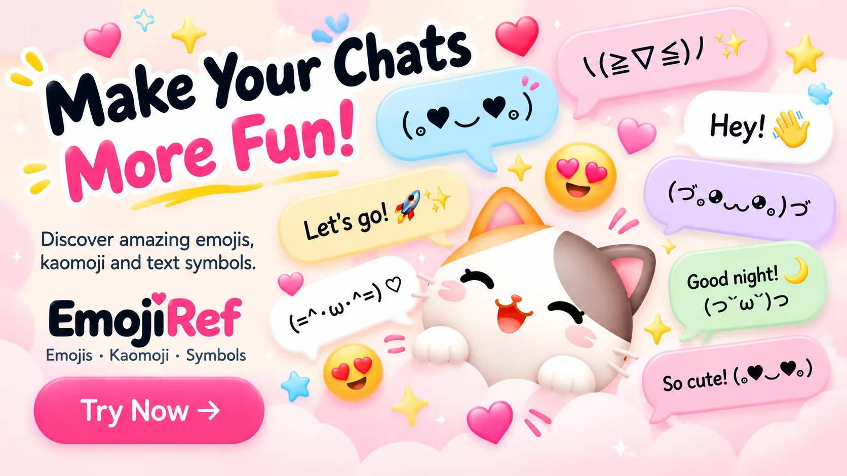 EmojiRef banner inviting readers to make chats more fun with emojis and kaomoji